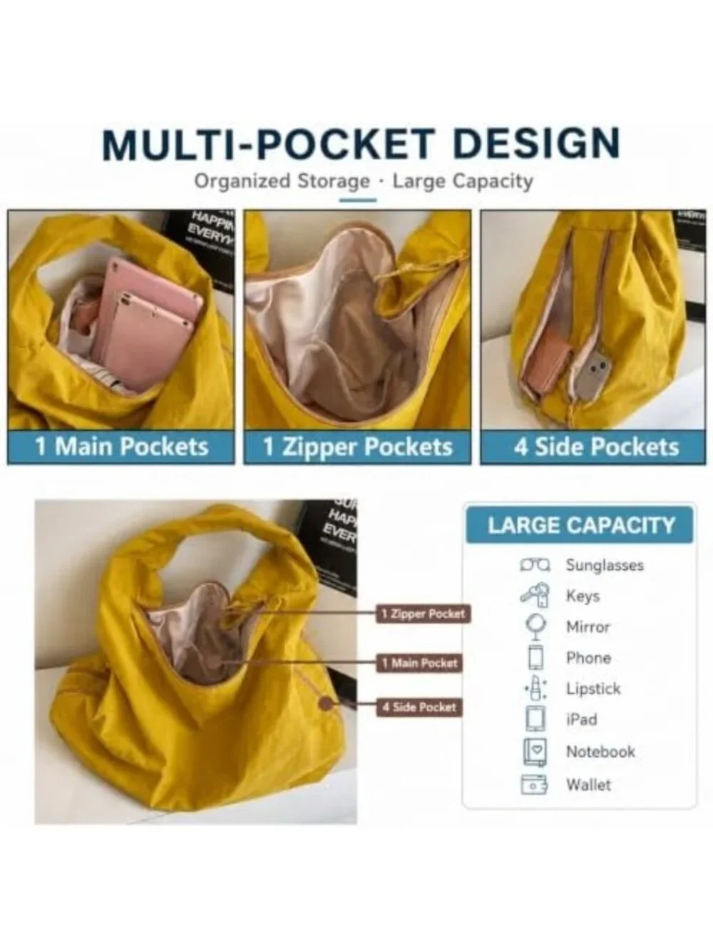 Large Vintage Nylon Hobo Bag - Casual Crescent Shoulder Tote for Women